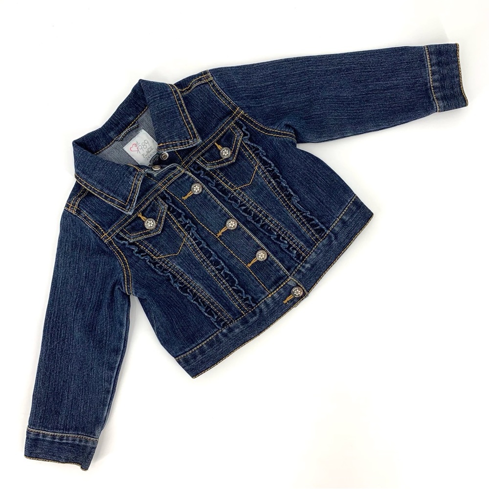 1989 Place Dark Blue Denim Jacket with Ruffled Seams, 24 Months